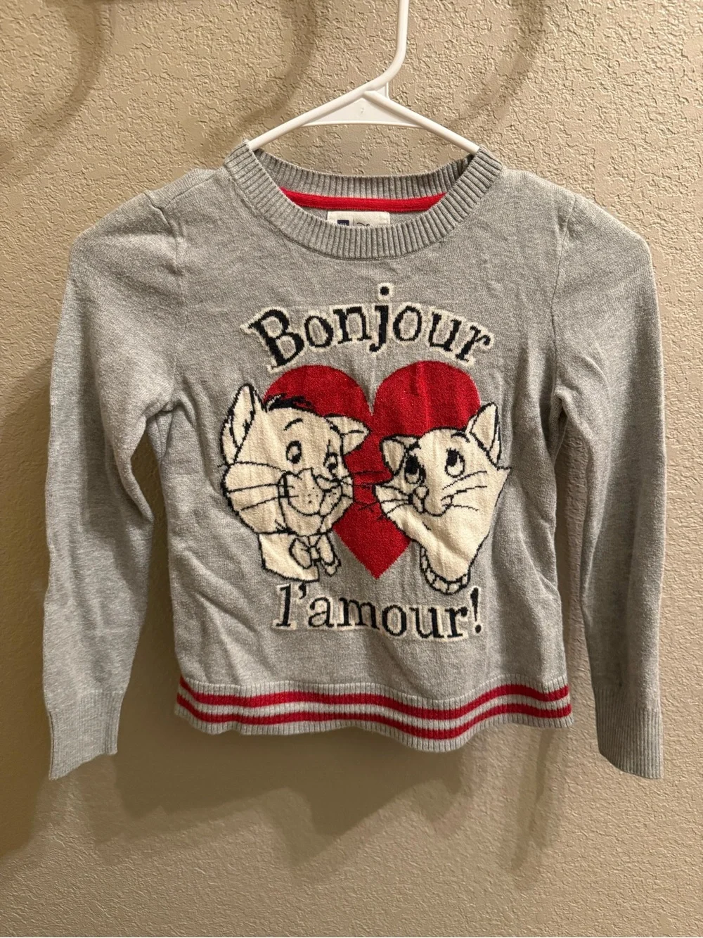 Kids Grey Sweater with Red heart and Aristocats